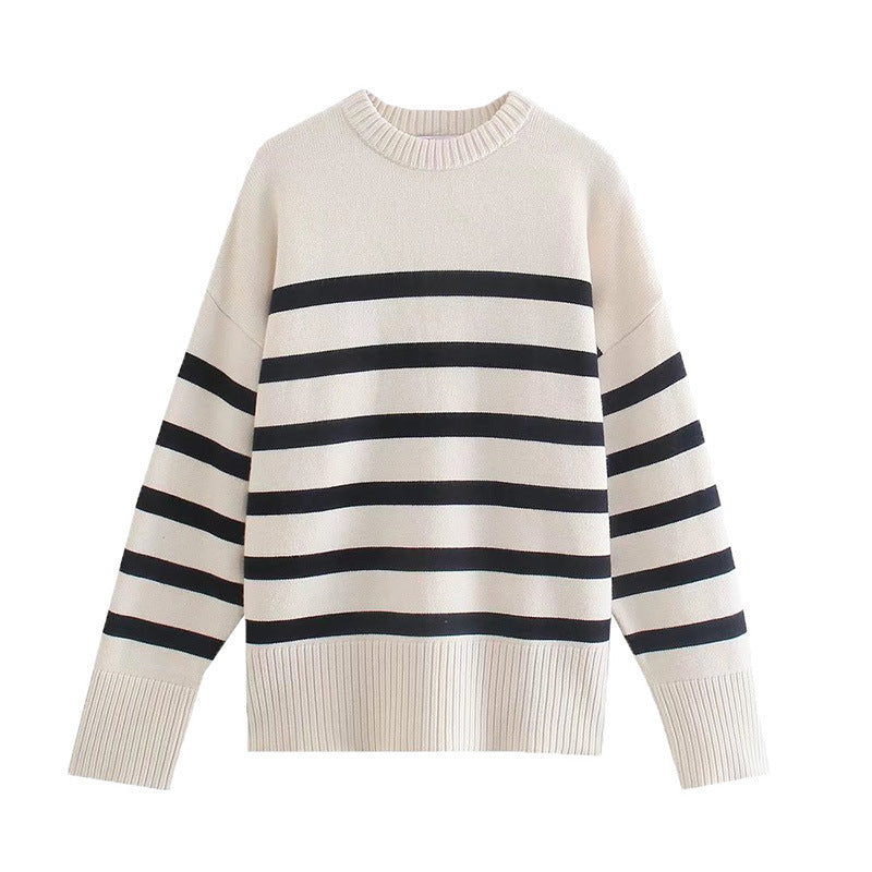 Striped Knitted Loose Sweater Pullover Tops