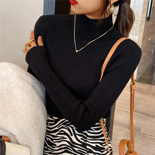 Women Mockneck Sweater Winter Long Sleeve Knitted Bottoming Solid