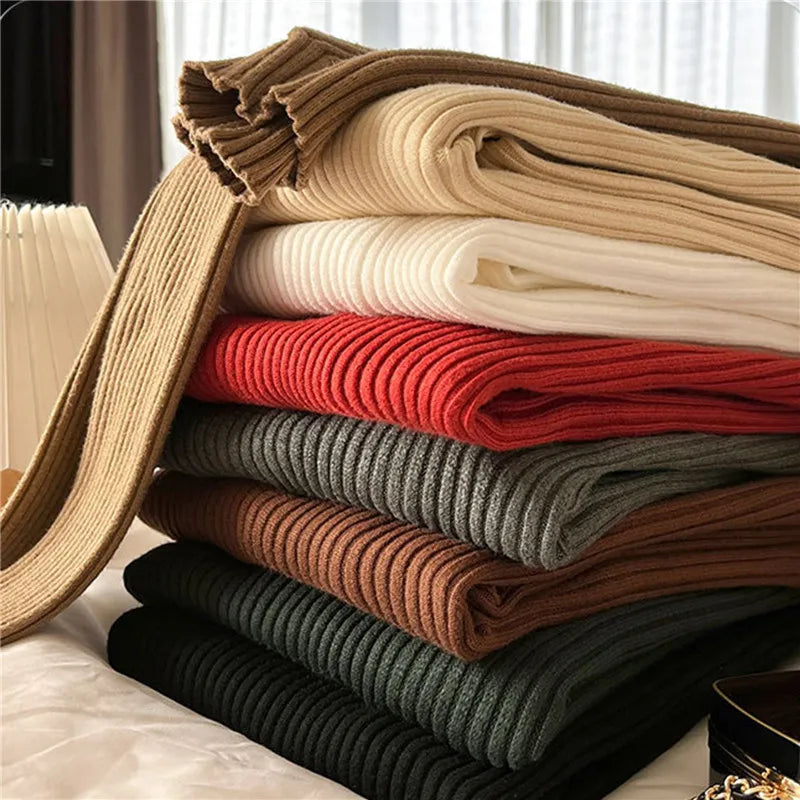 Women Mockneck Sweater Winter Long Sleeve Knitted Bottoming Solid