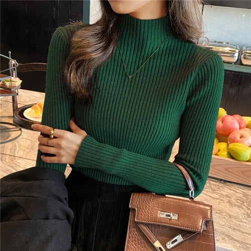 Women Mockneck Sweater Winter Long Sleeve Knitted Bottoming Solid