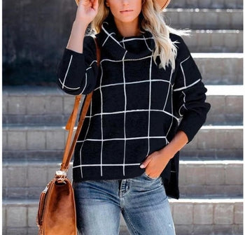 High Neck Classical Plaid Knitted Sweater