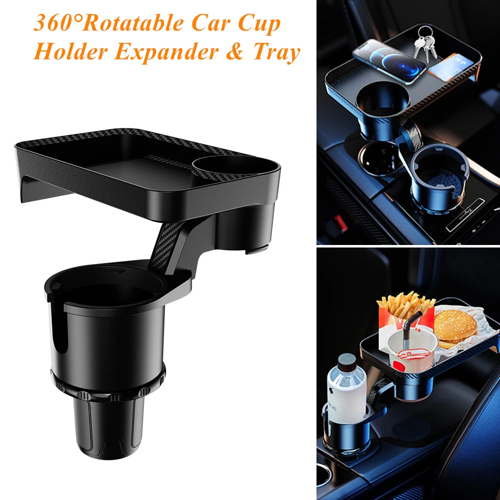 Car Cup Holder with Attachable Tray 360° Swivel