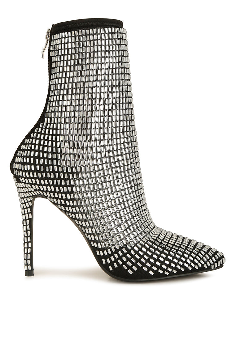 FORTUNATE Rhinestones Embellished Mesh Boots