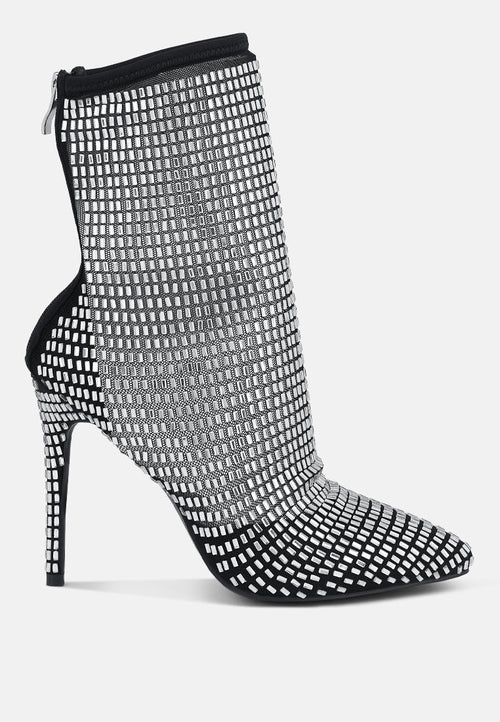 FORTUNATE Rhinestones Embellished Mesh Boots