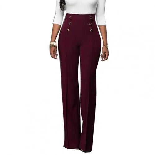 Solid High Waist Color Flare Pants