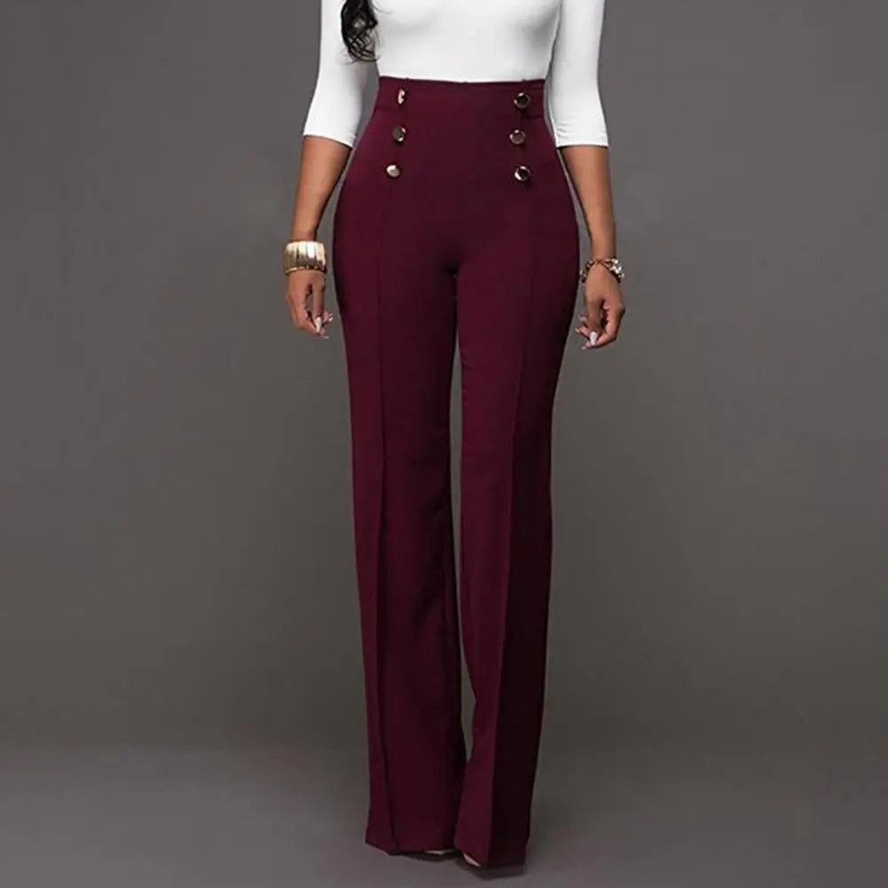 Solid High Waist Color Flare Pants